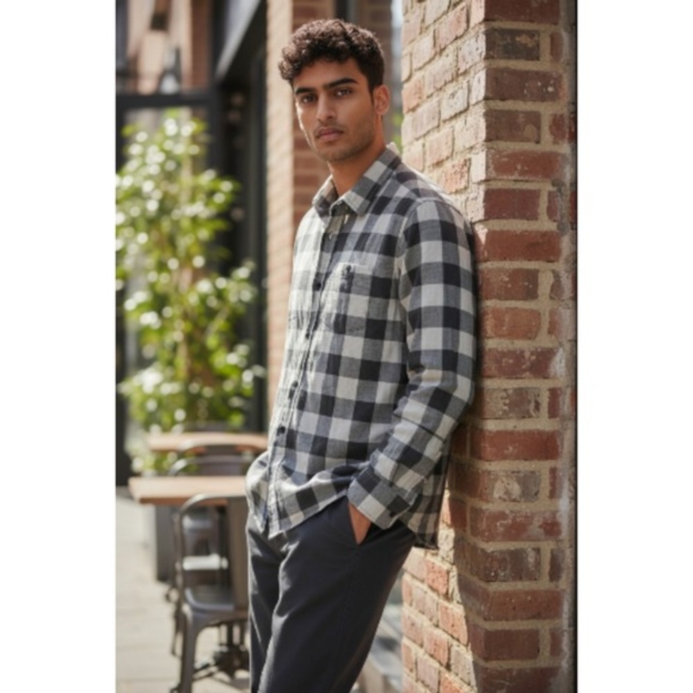 Tavik Modern‎ Beach Culture Mens Large Grey Buffalo Plaid Flannel Button Down